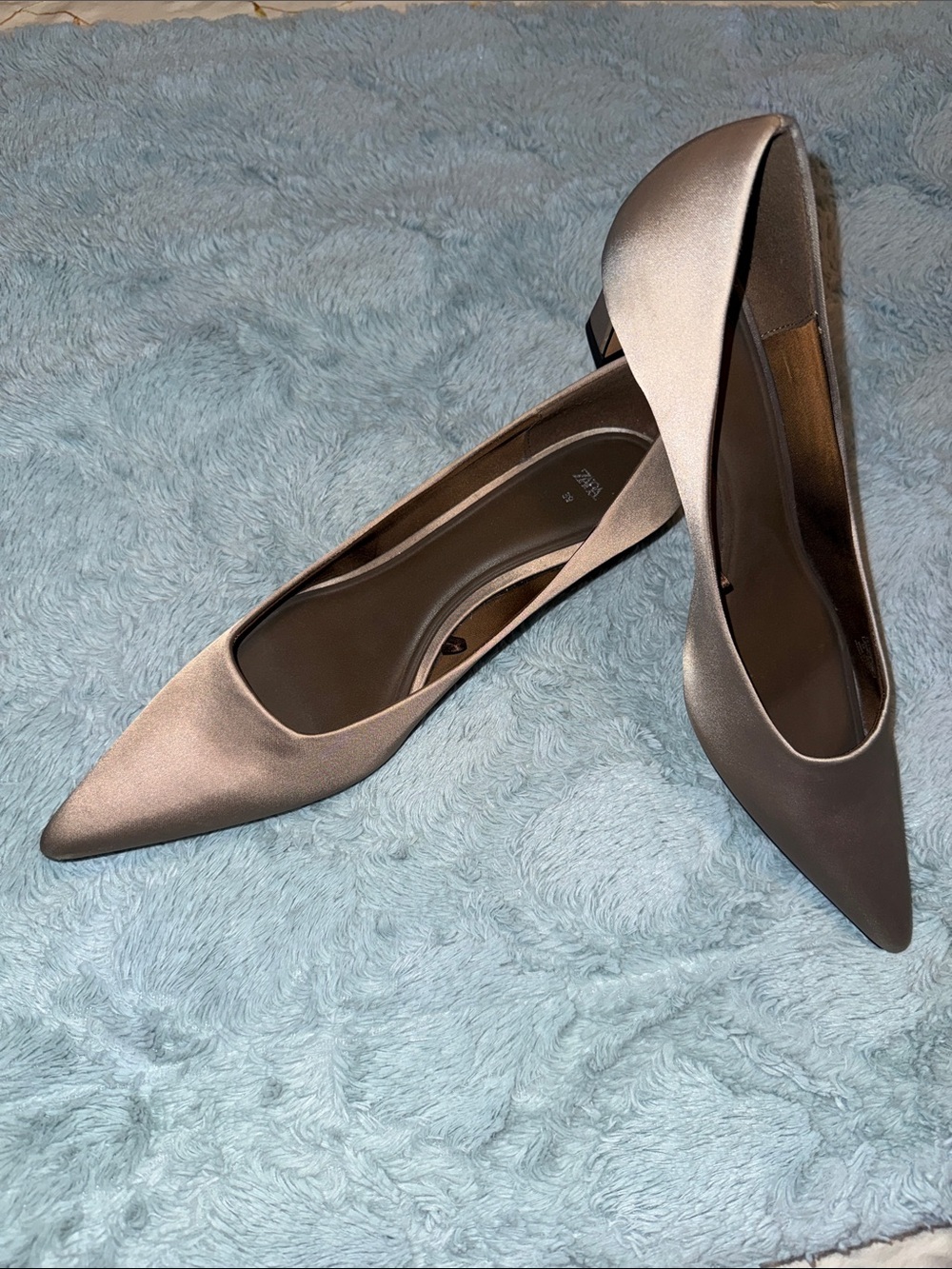 Zara Pointed Toe Satin Flats - Silver